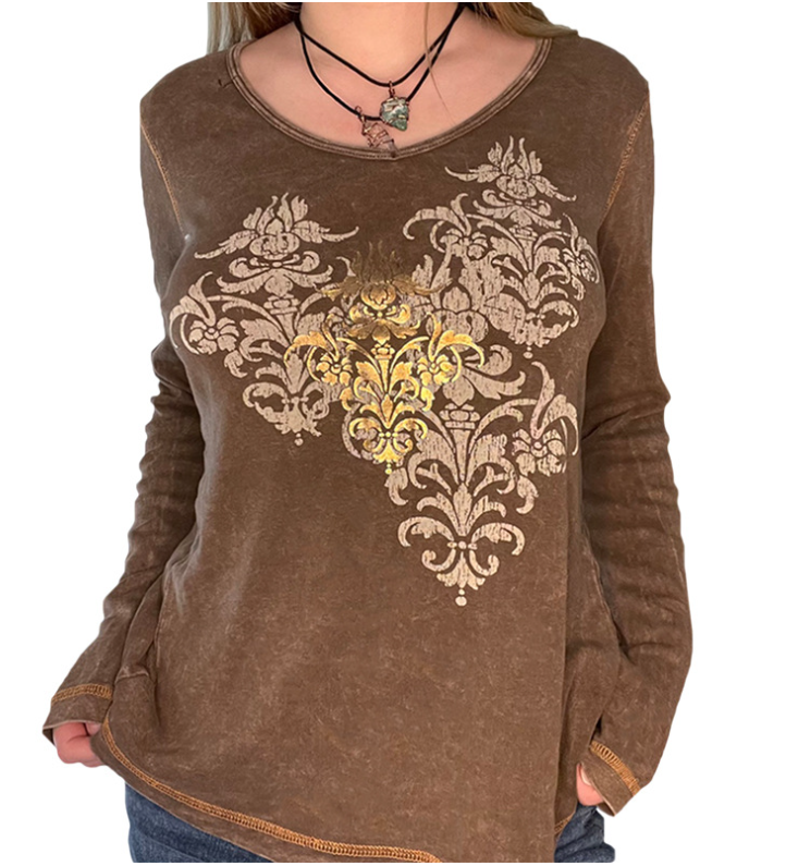 Women's Ins Street Retro Print T-shirt Green