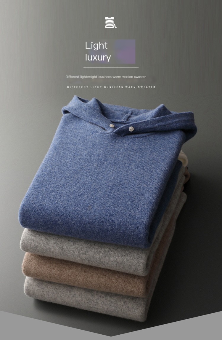 Riverstone Merino Wool Men's Hoodie - Stone Color Front View - Crewneck Collar Detail HS:6110301500 Age:Adult Gender:Male Origin:CN