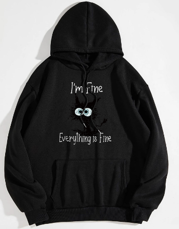 European and American Cat Fleece-lined Hoodie Image 4