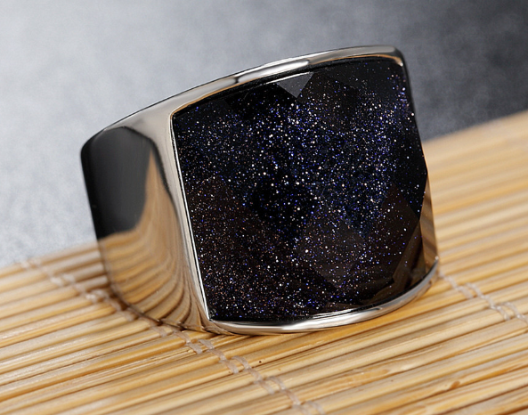 Stainless Steel Blue Sandstone Ring 4