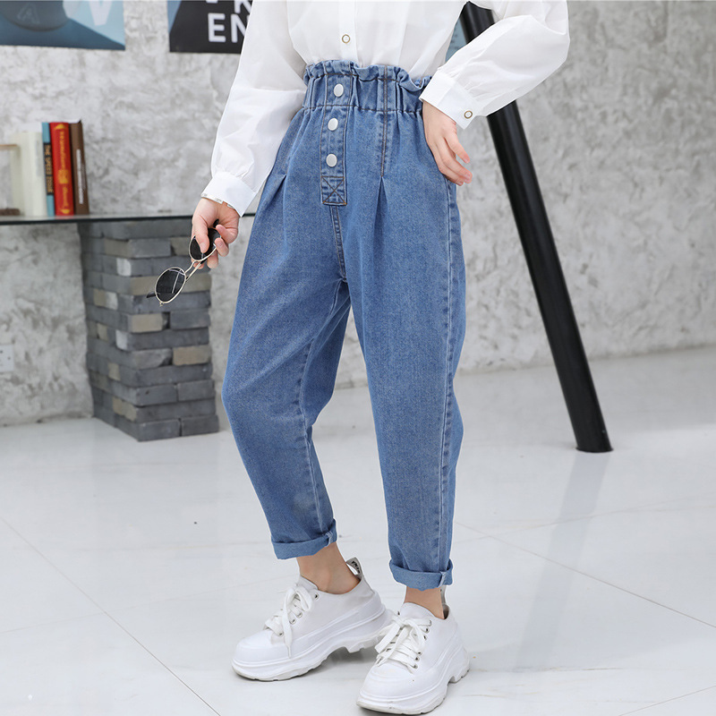 CUHK Korean Three-button Flower Bud Denim Trousers image