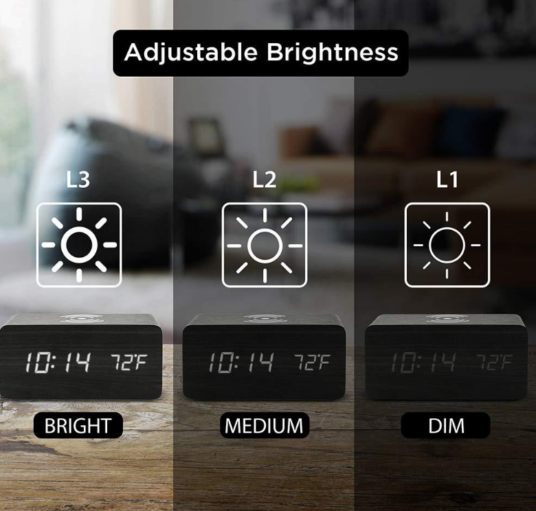 Black Wood White Characters Clock