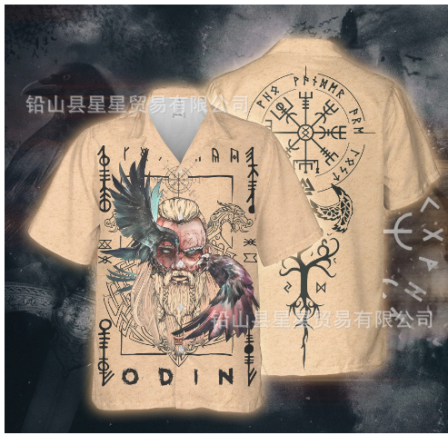 Norse Raven Line Art Viking Hawaii Shirt - Fit