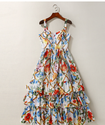 Self-cultivation Medium And Long Print Dress Image 3