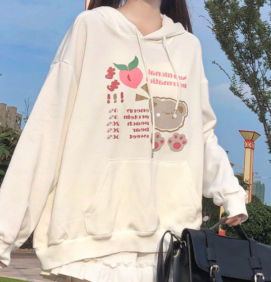 College Style Hooded Sweater - White