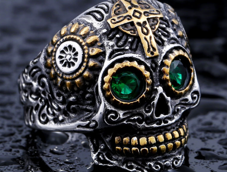 Titanium Steel Skull Cross Ring