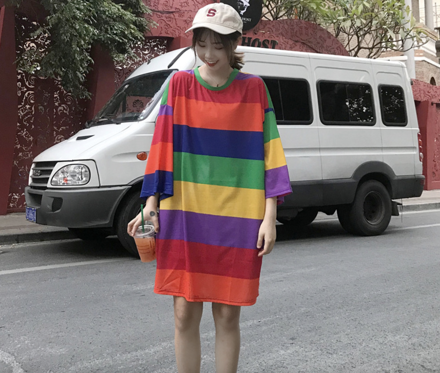 Rainbow Striped T-Shirt - Dark Color Strip