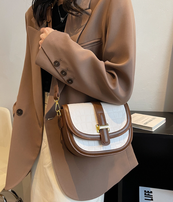 Bolso Bandolera Versátil de un Hombro para Mujer - Marrón Blanco