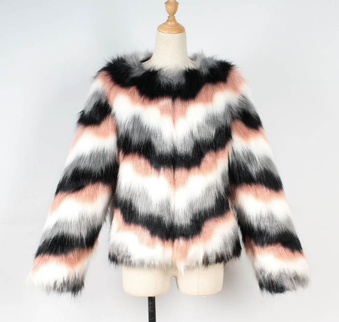 Color Block Faux Fur Short Jacket Image 4