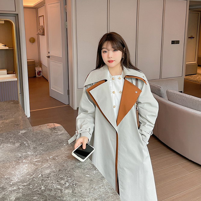 Women's Contrast Stitching Long Over-the-knee Casual Coat - Image 2