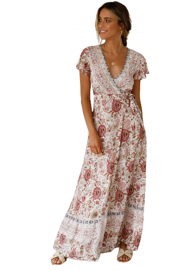 Vacation Floral Maxi Dress Elegant Look
