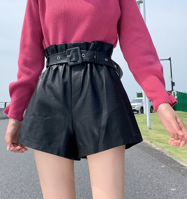 Black PU Leather Shorts