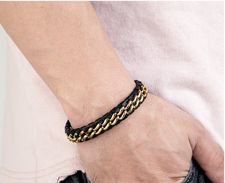 Gouden leren en stalen armband