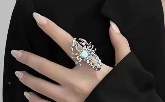 New Moonstone Scorpion Open Ring - Black