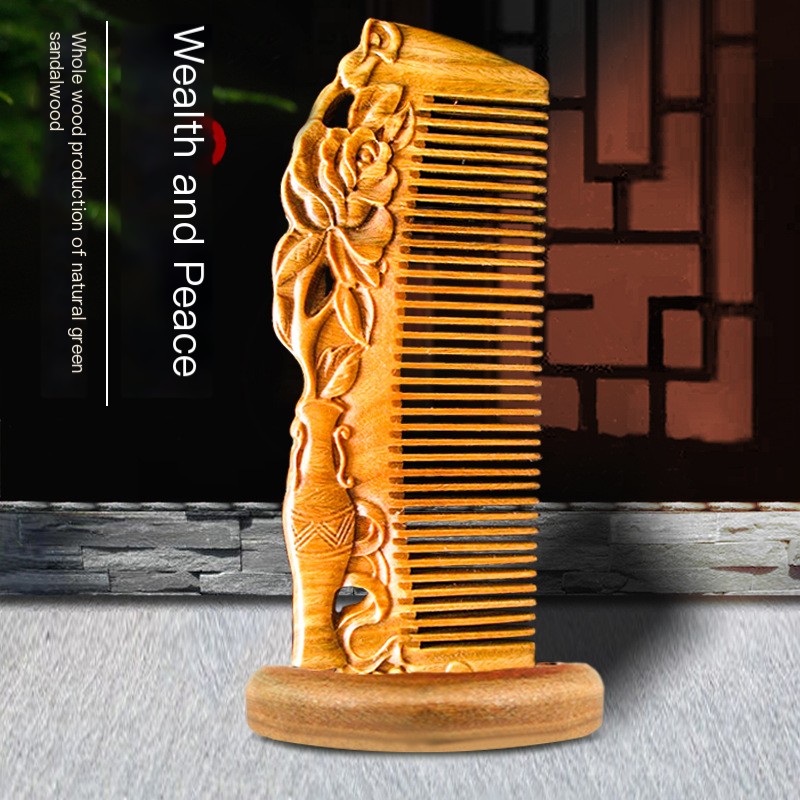 Vintage Carved Green Sandalwood Comb