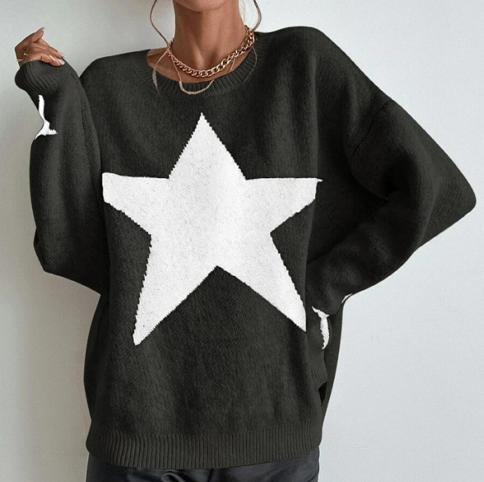 Star Print Sweater Black