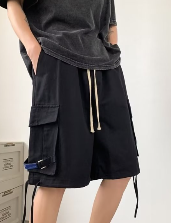 Men's Lace Panel Hollow Loose Drawstring Shorts Image 8