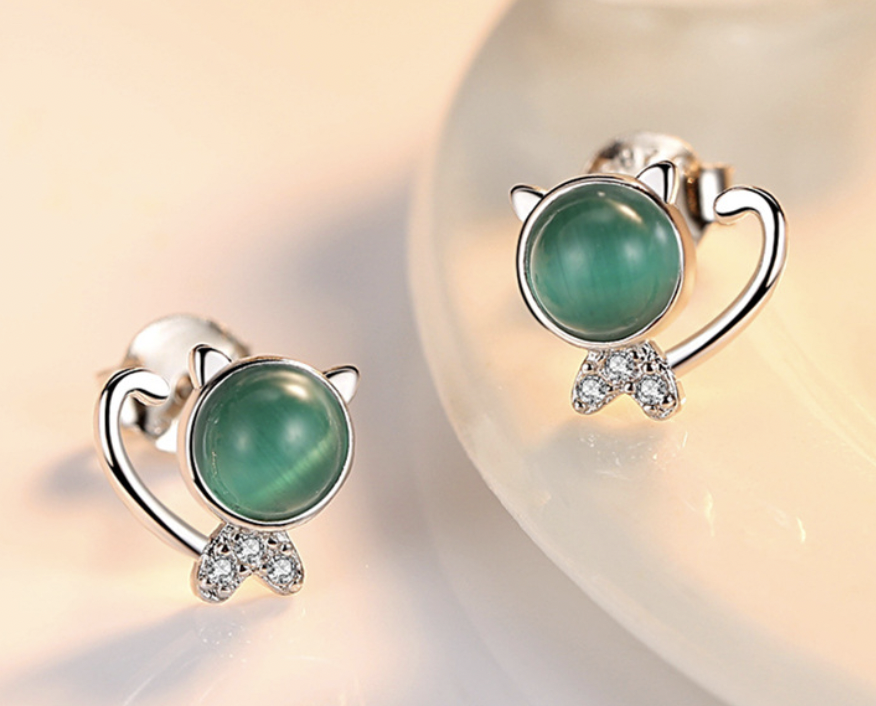 Dark Green Cat Eye Stone Earrings