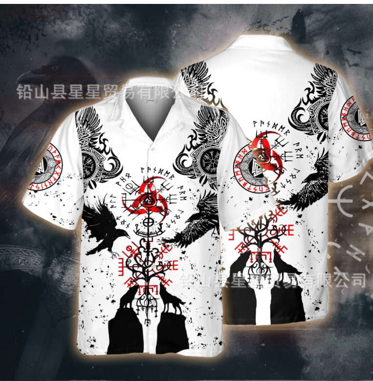 Norse Raven Line Art Viking Hawaii Shirt - Style