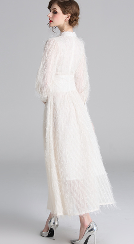 Half-High Collar Fringed Dress - Image 3