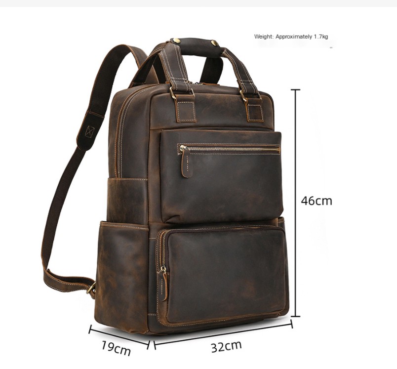 Men's Retro Crazy Horse Leather Backpack Image 7