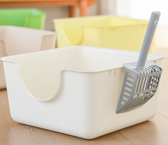 Half-enclosed cat litter box - Cream White