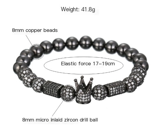 Elastic Copper Bead Bracelet - Gun Black