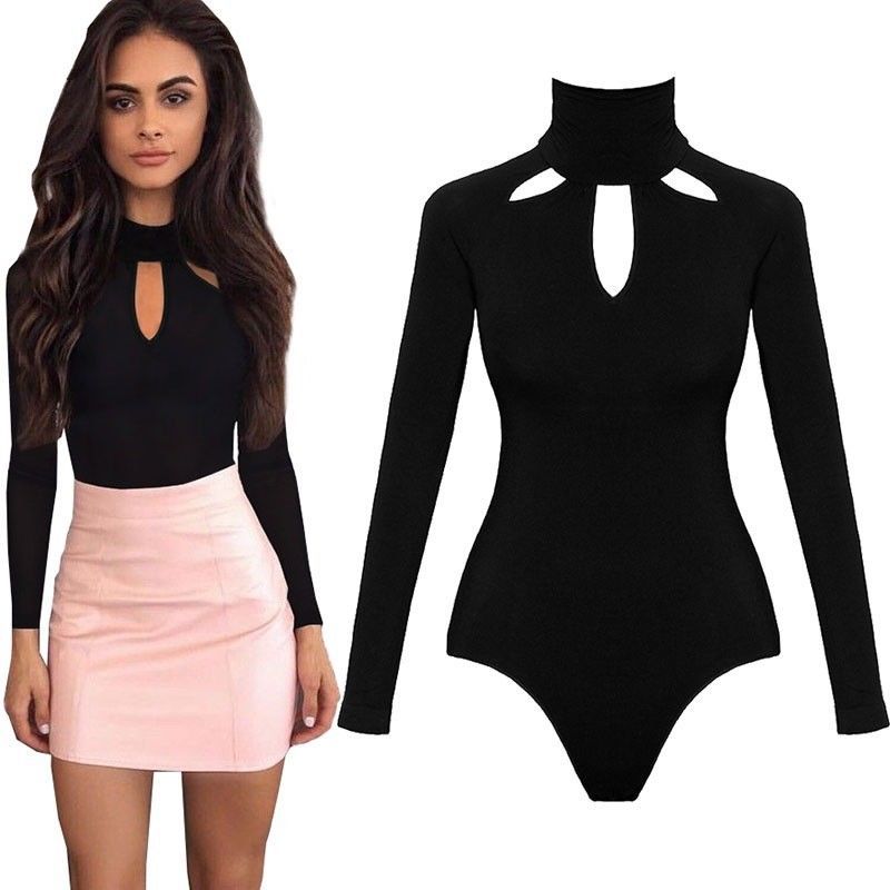 Black Hollow-Out Bodysuit Image 2