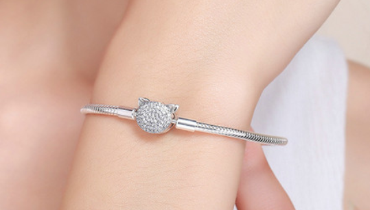 Silver Cat Bead Bracelet Image 2