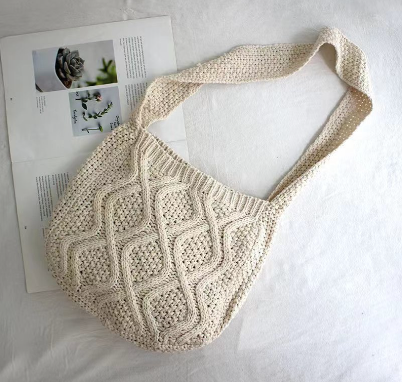 Literary Crochet Shoulder Bag - Coffee