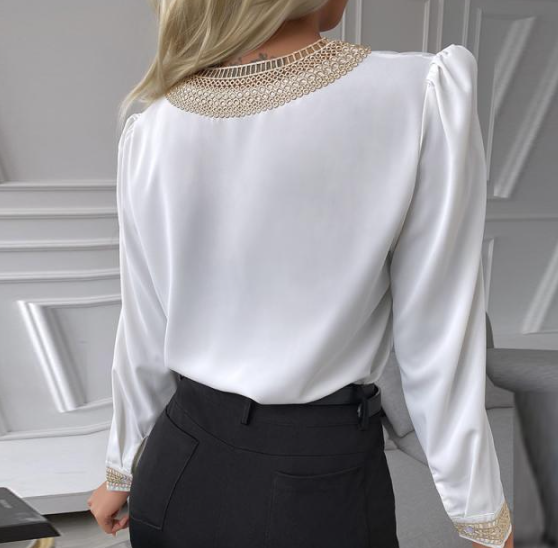 Blusa Feminina Renda Guipir Manga Longa Image 1