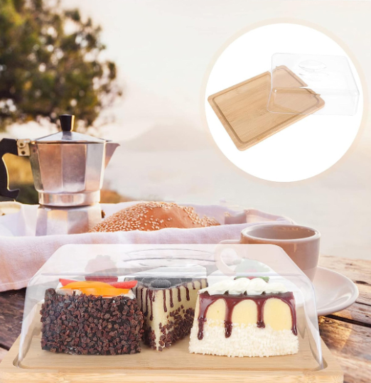 Square Bamboo Butter Dish Creative Rectangular with Glass Lid for Home