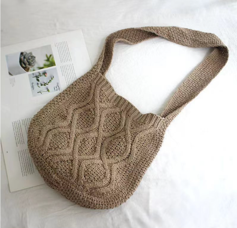 Literary Crochet Shoulder Bag - Brown