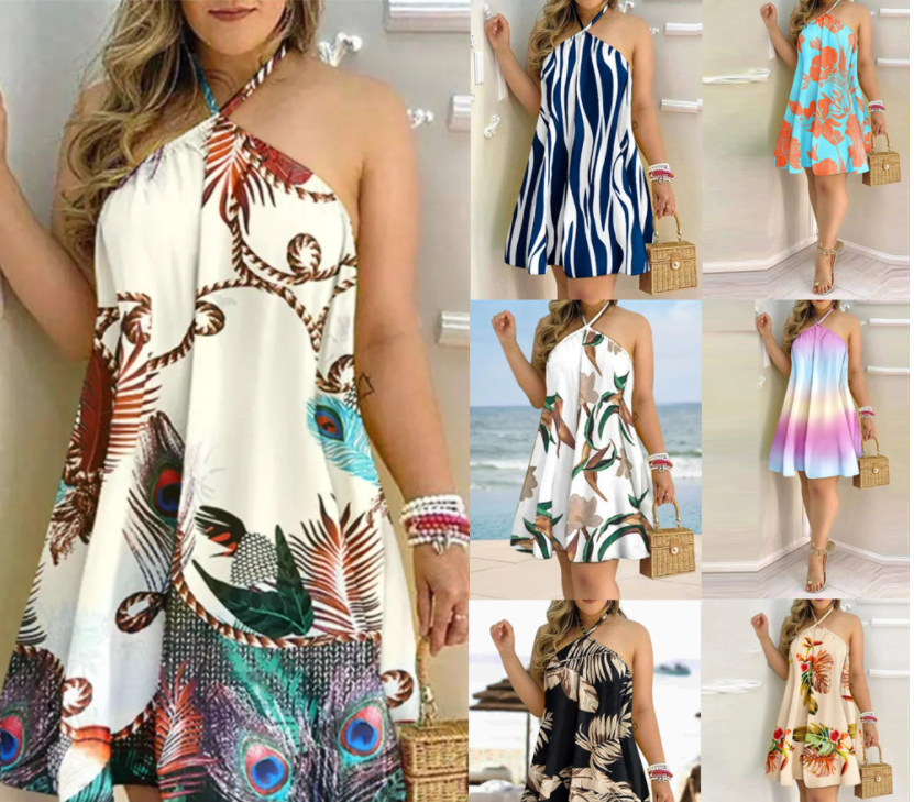 Girls' summer holiday beach off-shoulder loose dress