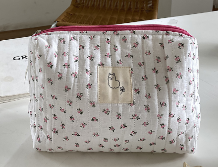 Korean Quilted Makeup Bag - Blue Floral