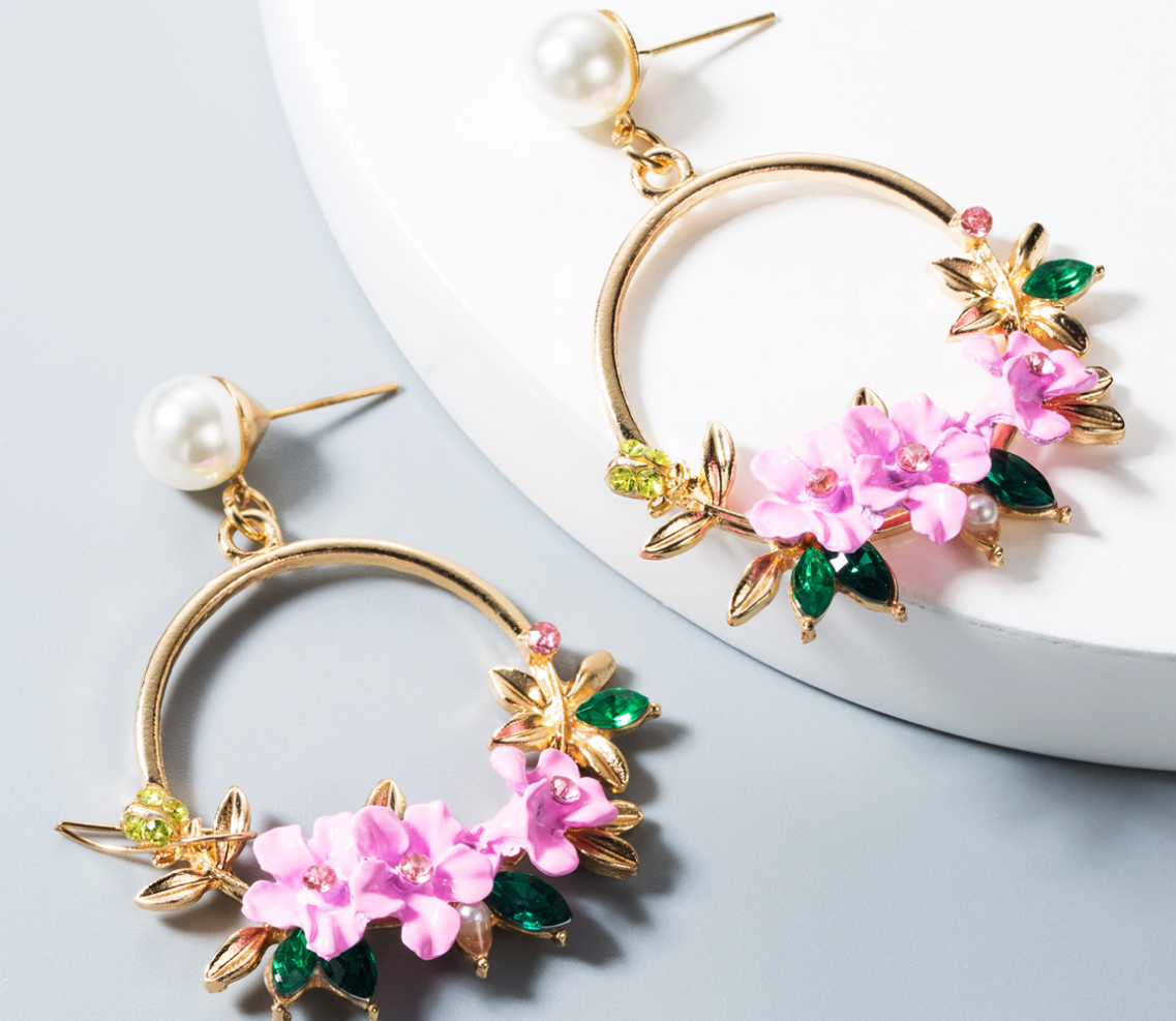 Colorful Crystal Petal Earrings