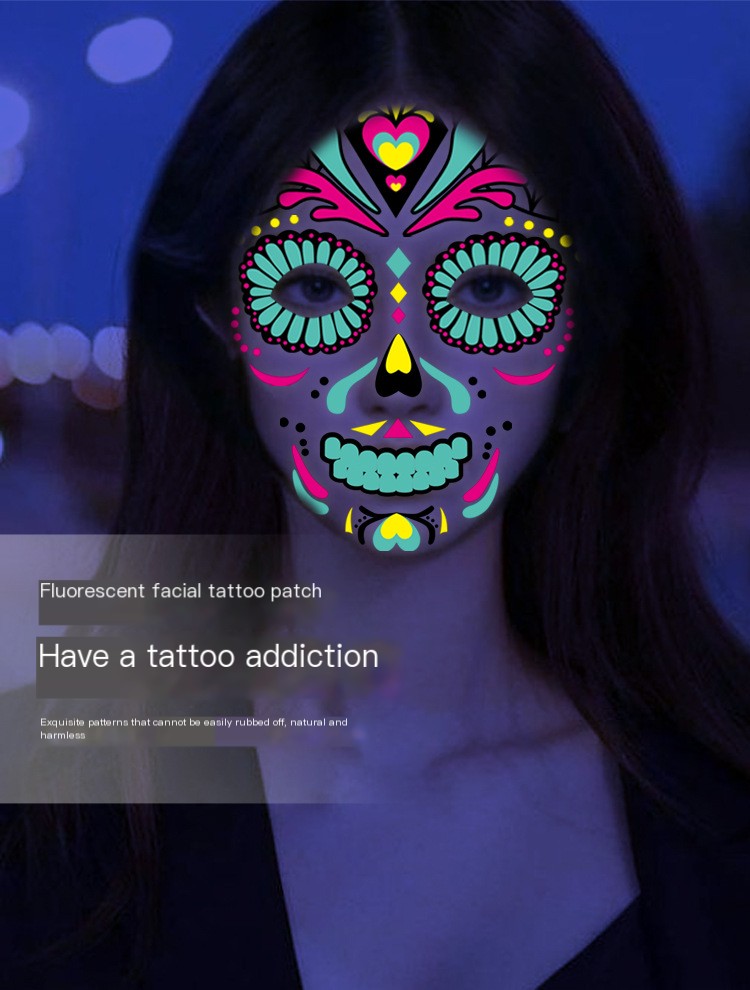 Glow-in-the-Dark Skull Face Tattoo 1