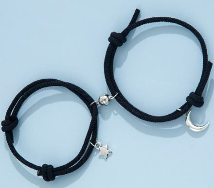 Stainless Steel Titanium Sun and Moon Pendant Couple Bracelet 4