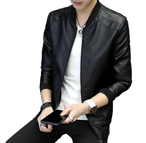 Men's Motorcycle Leather Jacket Front View