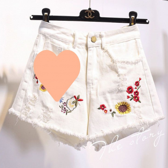 Rose White Distressed Denim Shorts - Image 2