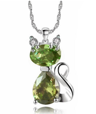 Cat Pendant Necklace Blue