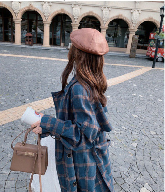 French Green Plaid Woolen Coat Image 7