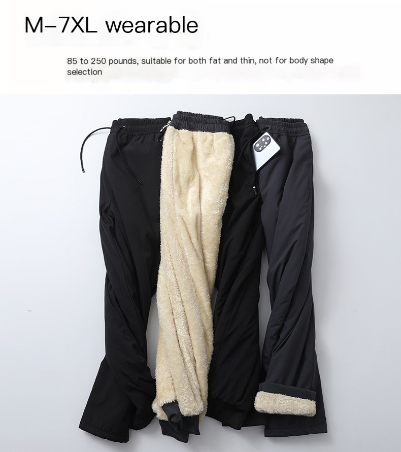 New plus size cashmere pants men's winter warm casual thickened fleece-lined sports pants windproof middle-aged straight pants