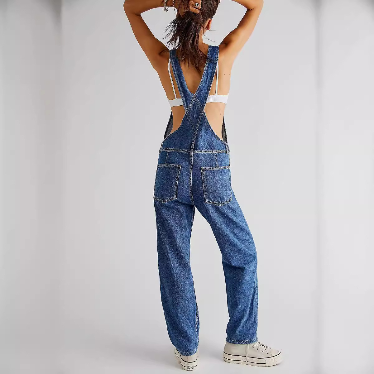 Women's Casual Denim Jumpsuit - Side View