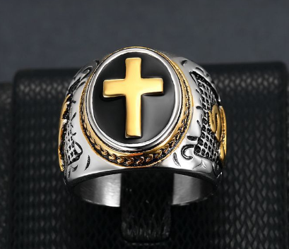 Titanium Steel Cross Men's Ring Image 2
