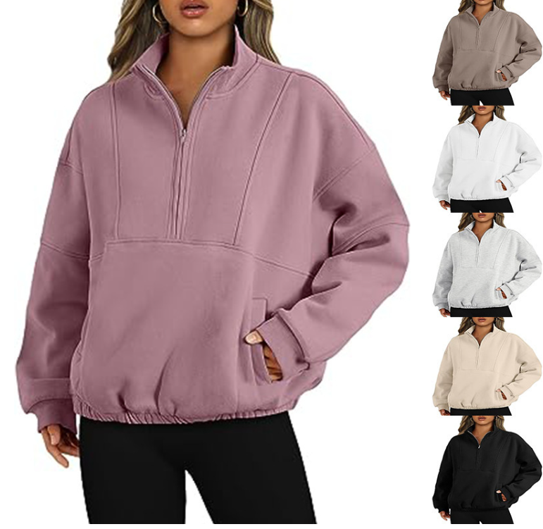 Half Zip Dropped Shoulder Sweatshirt in Off-white