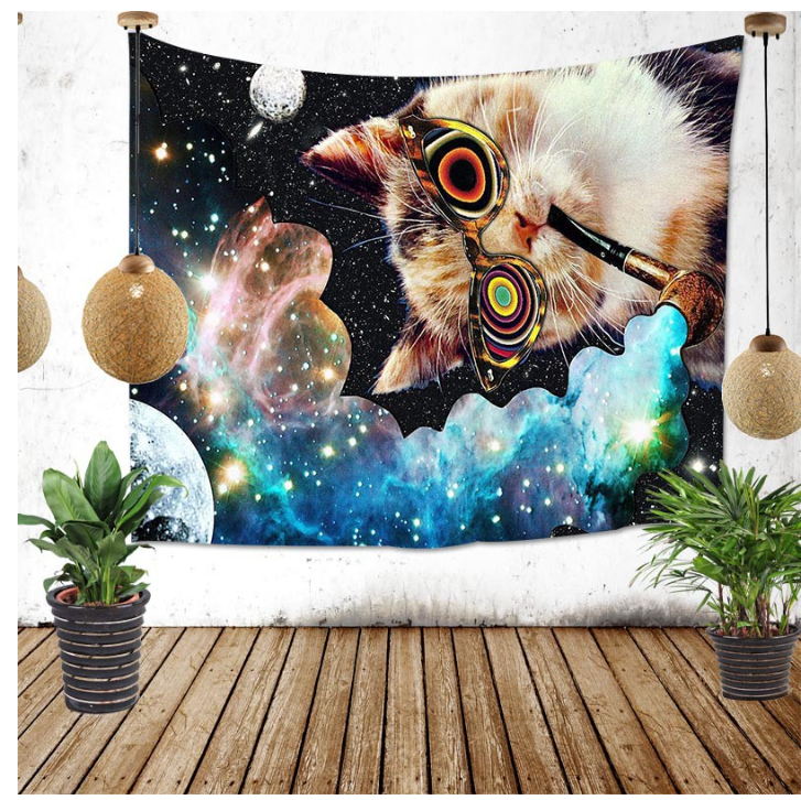 Throwing Stones Cat Tapestry 1