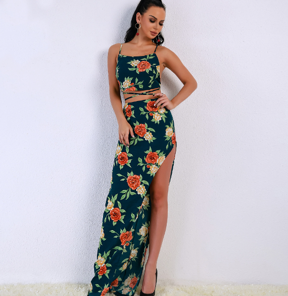 Floral Print Top and Skirt Set 2