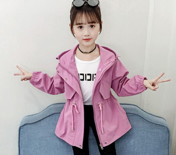 Girls Mid-length Shiny Windbreaker Jacket Back View
