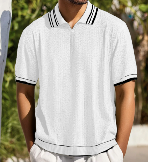 Men's fancy jacquard knit polo shirt image